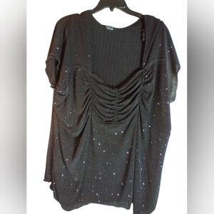 Onyx Black Ruched Women's Glittery Square Neck Top XL Eveningwear Date Night